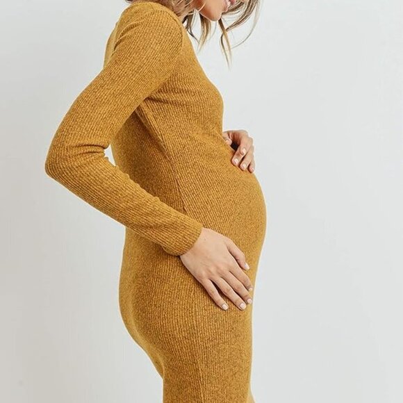 **HELLO MIZ** Women's Knit Ribbed Maternity Dress with Long Sleeve Lightweight - Picture 4 of 6